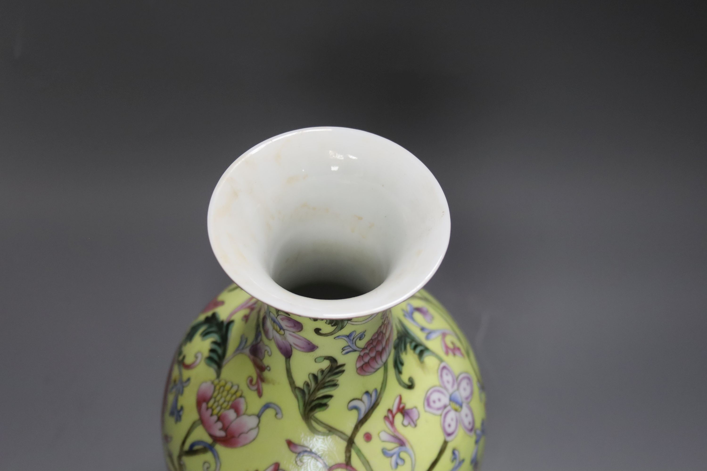 A Chinese porcelain yellow sgraffito ground ‘dragon’ vase, Qianlong seal mark, Republic period, 30cm